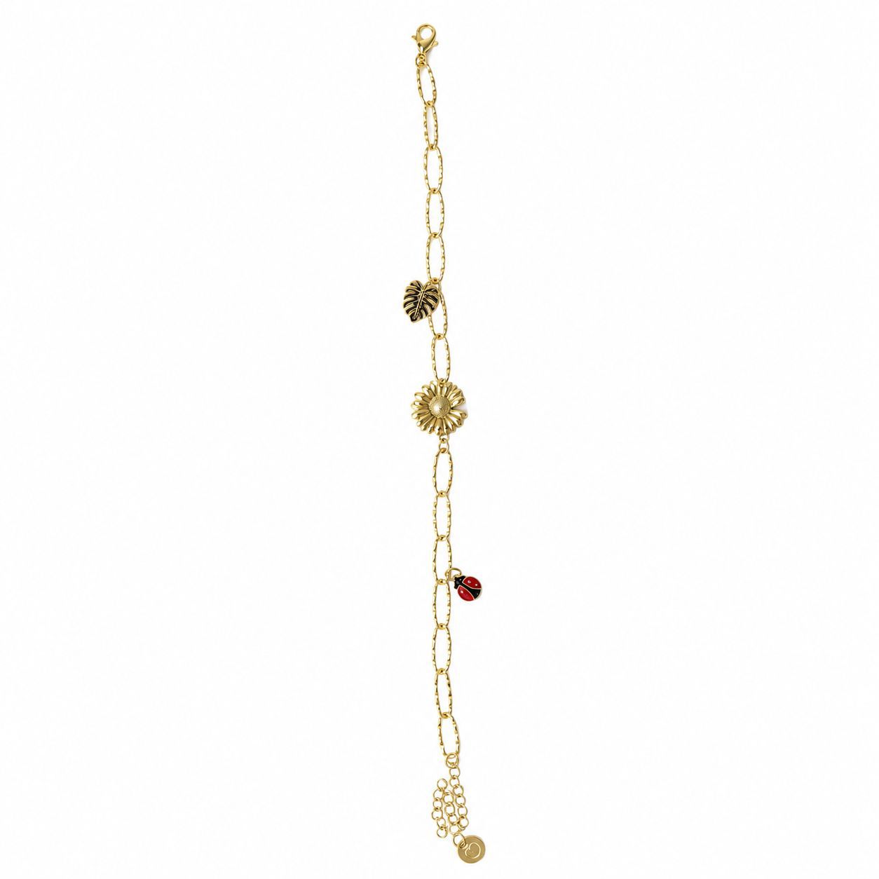 Ladybug and Daisy Detailed Anklet – 14K Gold Plated Steel Anklet