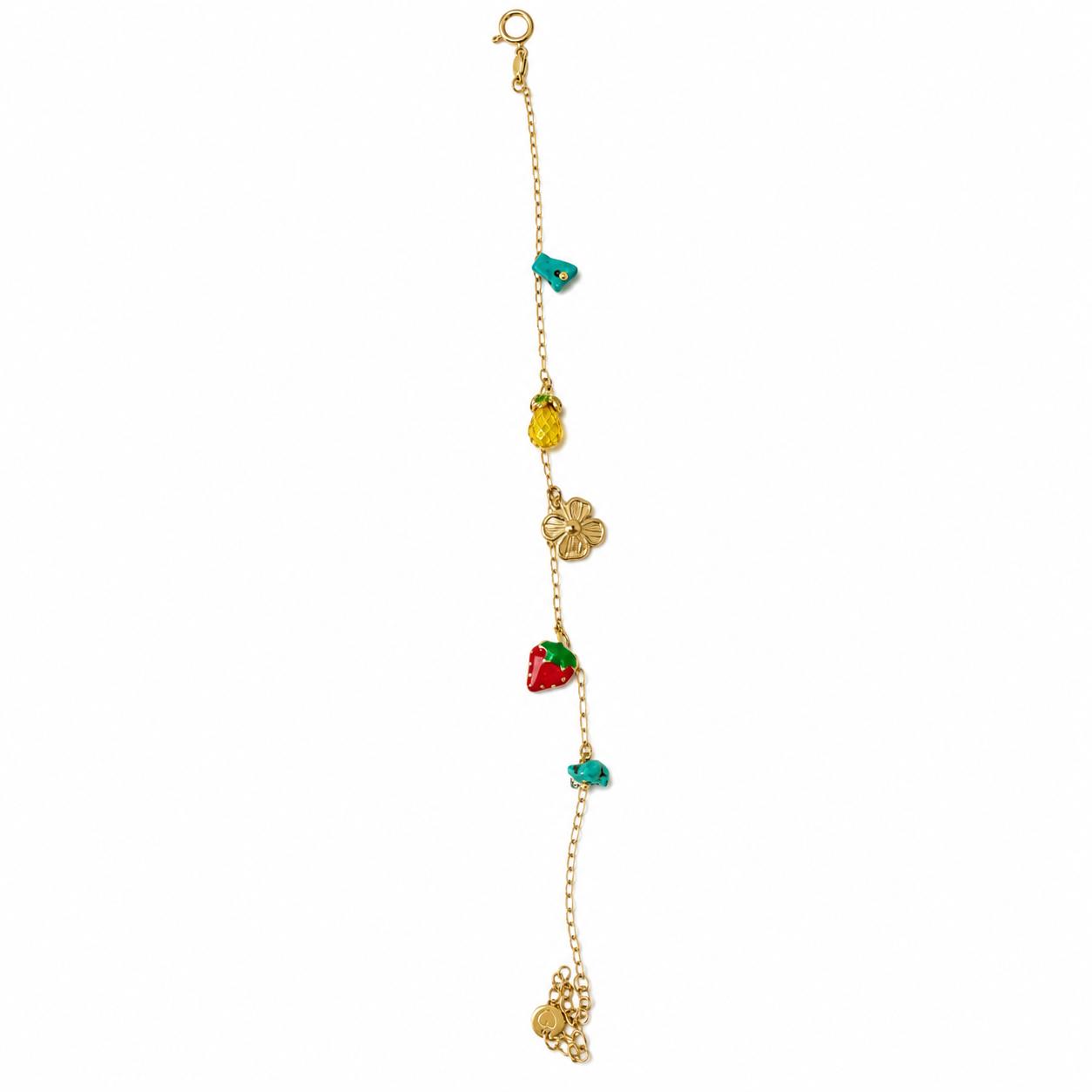 Steel Anklet with Fruit and Flower Figures – 14K Gold Plated Anklet