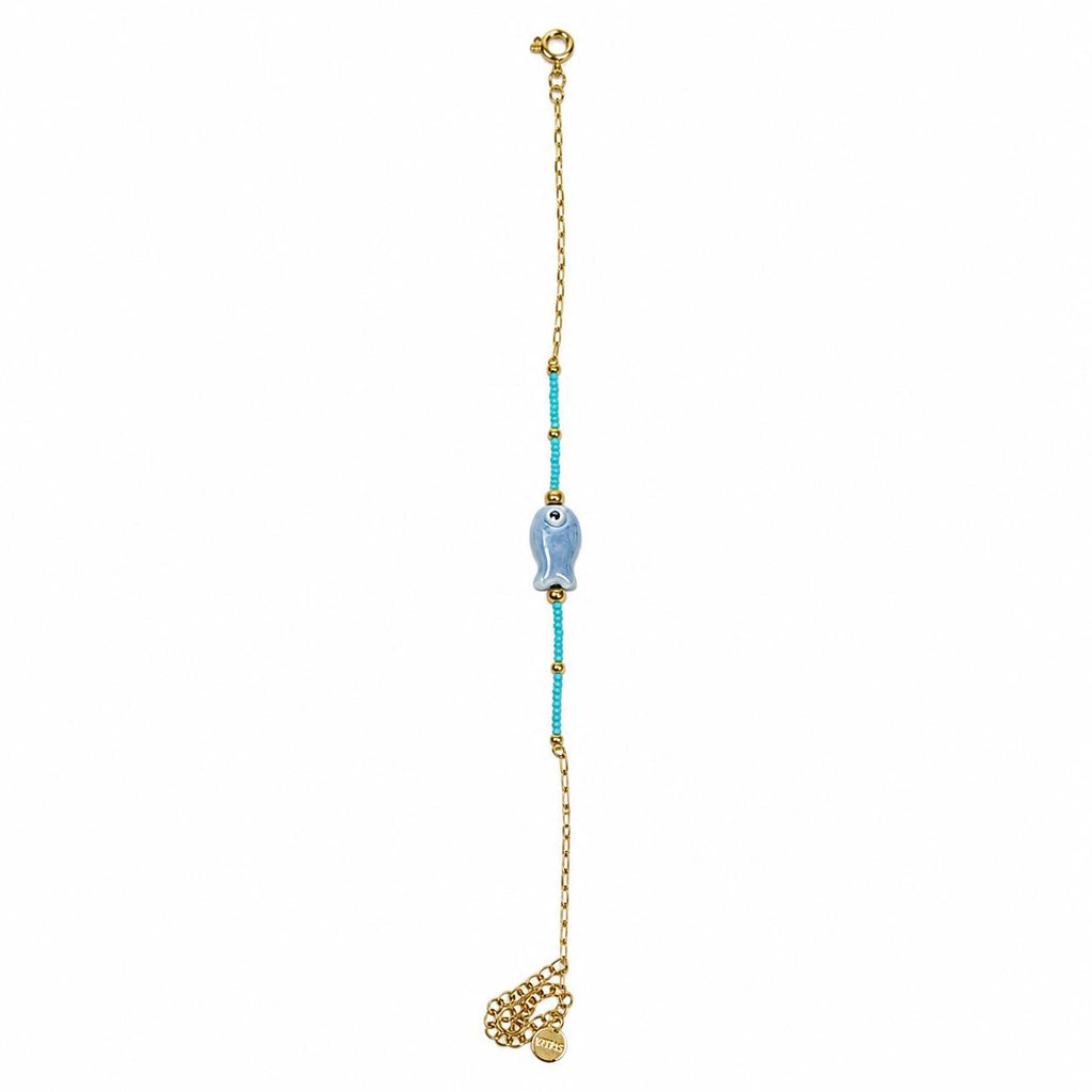 Blue Fish Figured Steel Anklet – 14K Gold Plated Anklet