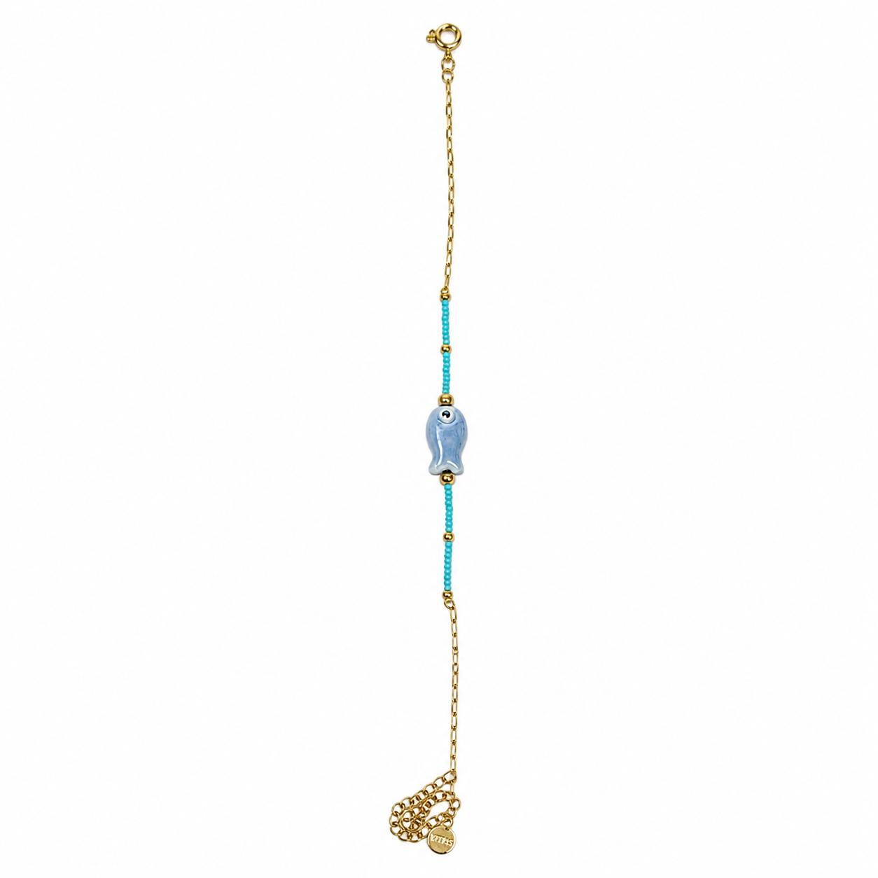 Blue Fish Figured Steel Anklet – 14K Gold Plated Anklet