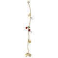 Cherry and Crystal Stone Detailed Steel Anklet – 14K Gold Plated Anklet