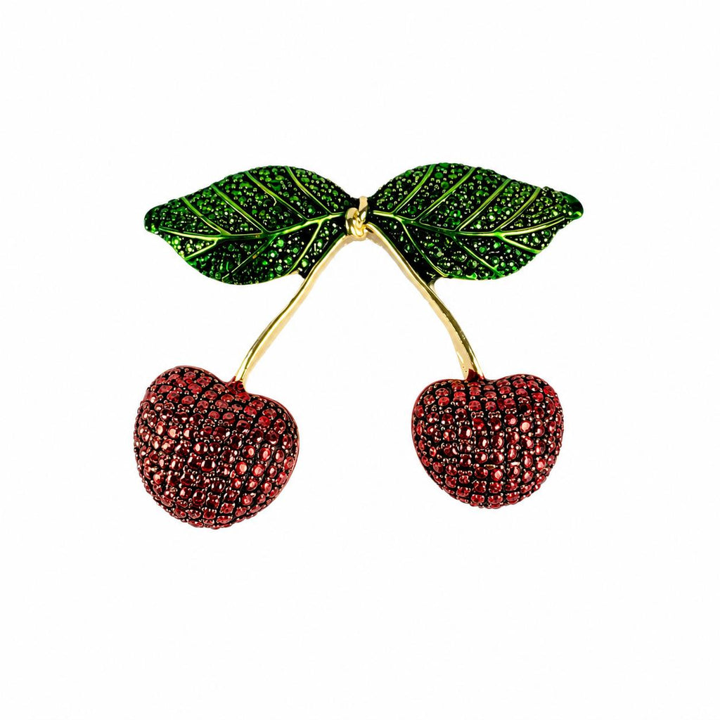 Cherry Glow Brooch – Stone-Detailed Cherry Design