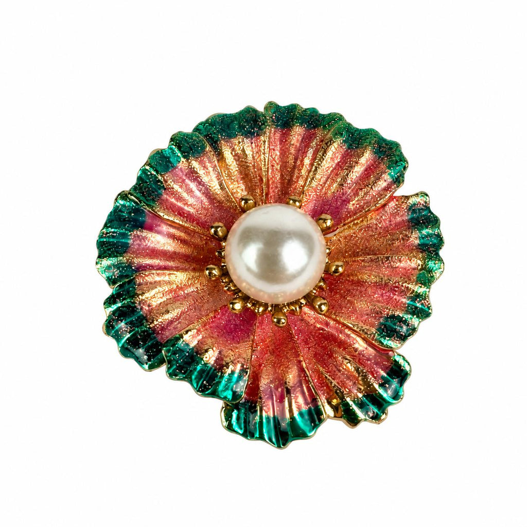 Pearl Bloom Brosche – Farbenfrohes Blumendesign mit Perlendetails