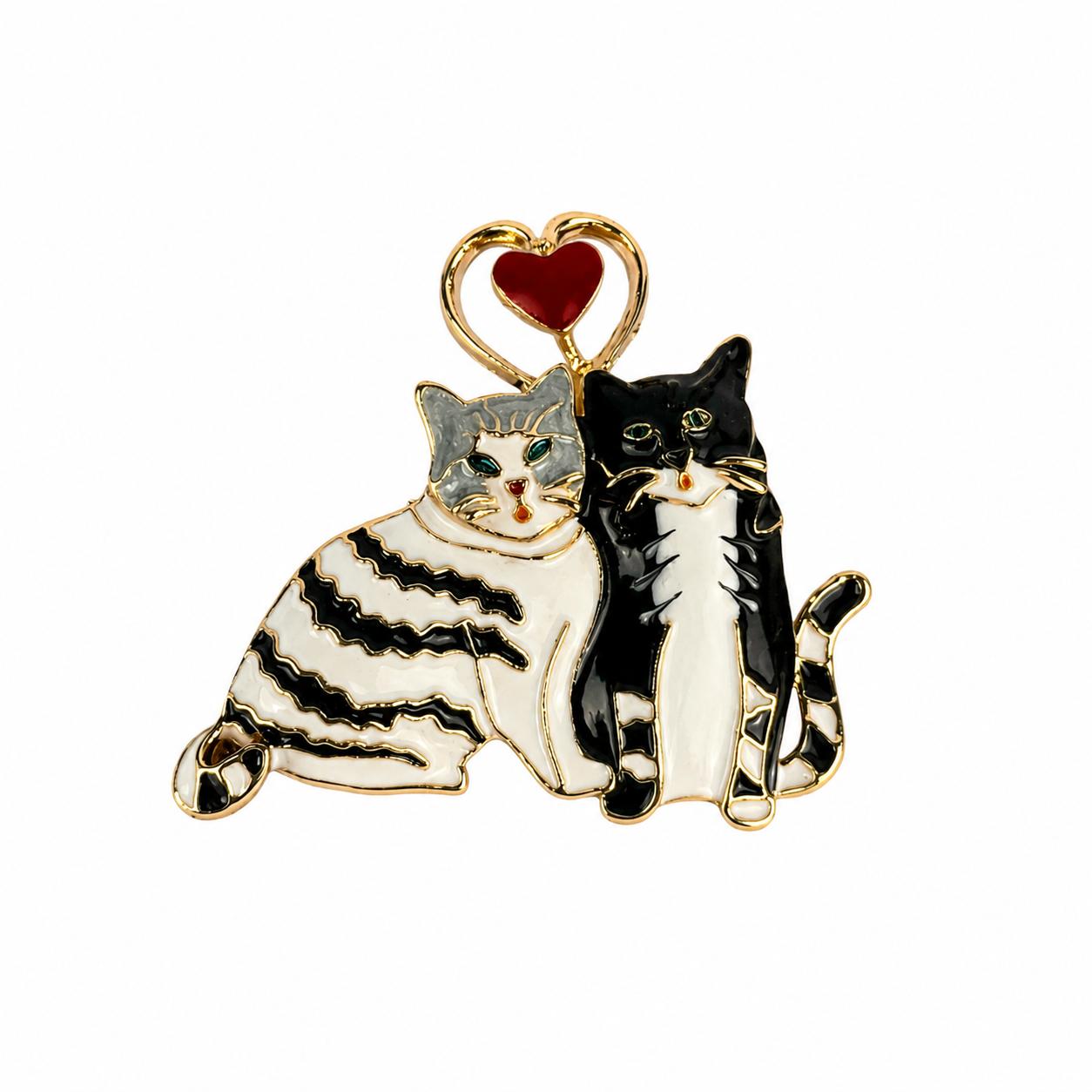 Liebe Katzen Brosche – Süßes Katzendesign mit Herzdetails