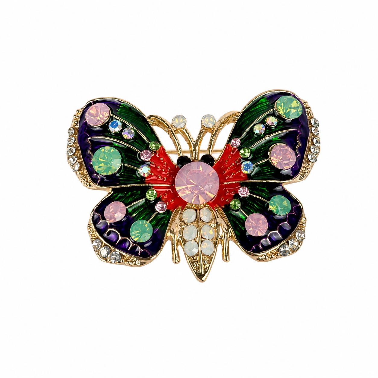 Colorful Stone Detailed Butterfly Brooch – Elegant Design with Crystal Stones