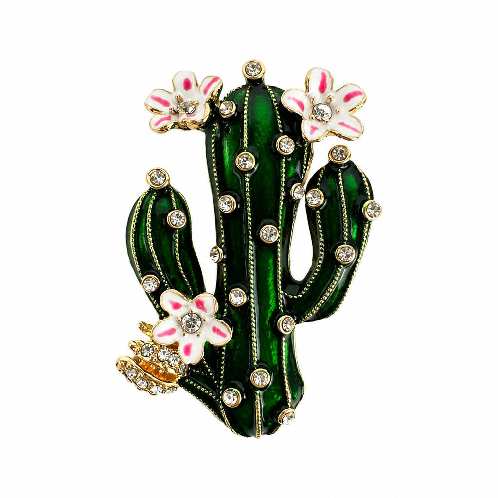 Crystal Rhinestone Cactus Brooch – Elegant Design with Flower Detail