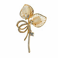Crystal Embellished Flower Brooch – Elegant Leaf Detail Gold Tone Design
