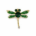 Green Stone Dragonfly Brooch – Elegant Design with Crystal and Pearl Details