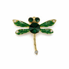 Green Stone Dragonfly Brooch – Elegant Design with Crystal and Pearl Details
