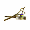 Hairdresser Scissors and Comb Brooch – Crystal Stone Detailed Hairdresser-Themed Design