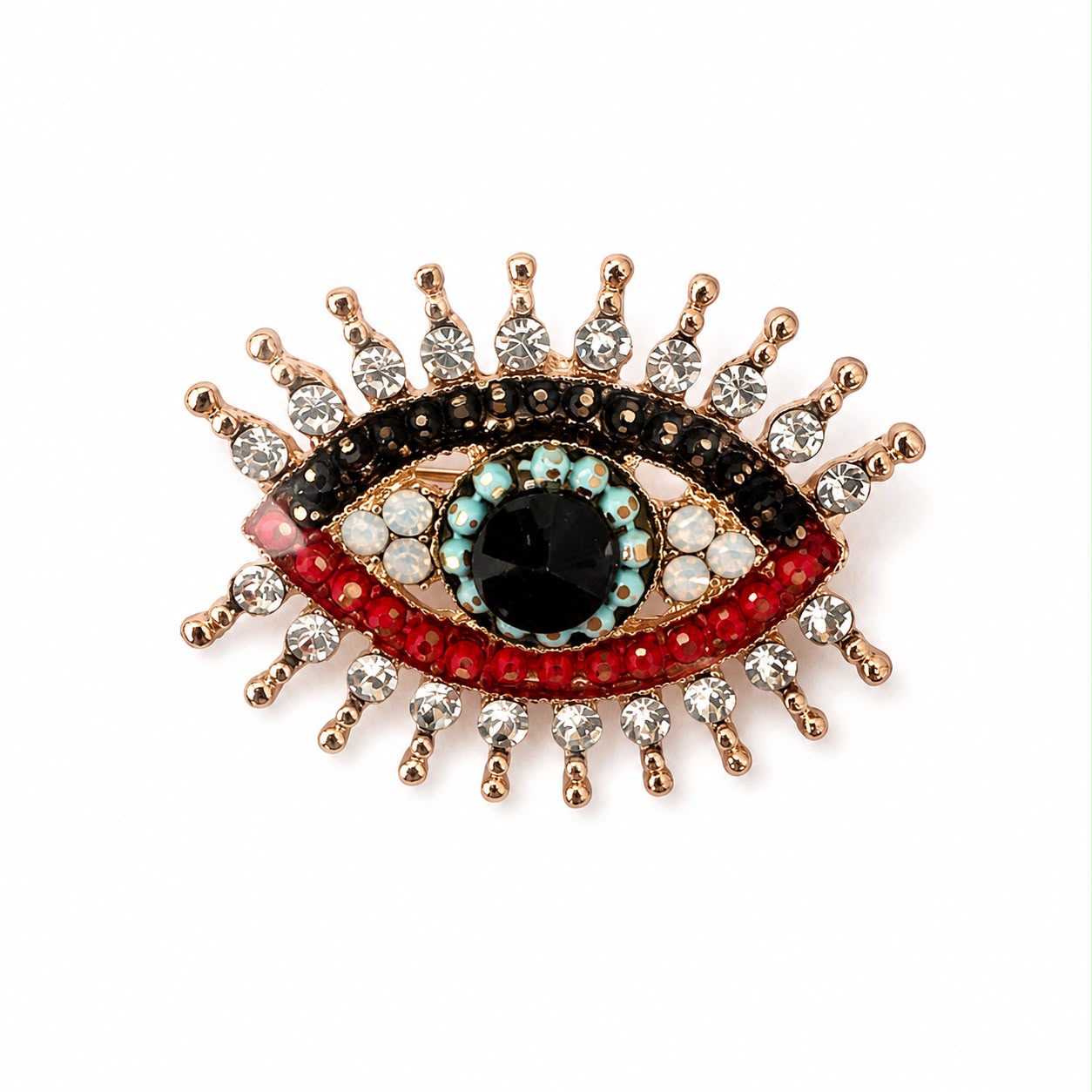 Brosche mit Kristallsteinen und Auge – Ethnisches und elegantes Design