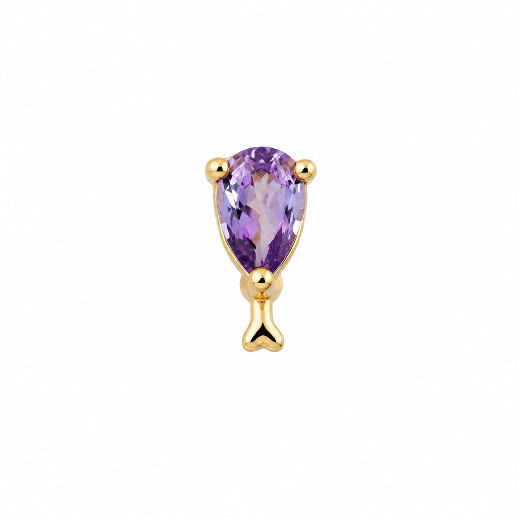 14K Gold Plated Purple Zircon Stone Ear Piercing - Surgical Steel