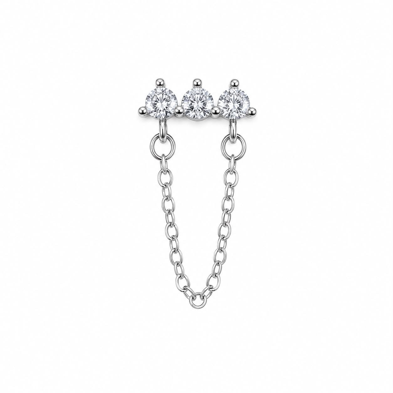Surgical Steel Ear Piercing with Chain Detail and Zircon Stone