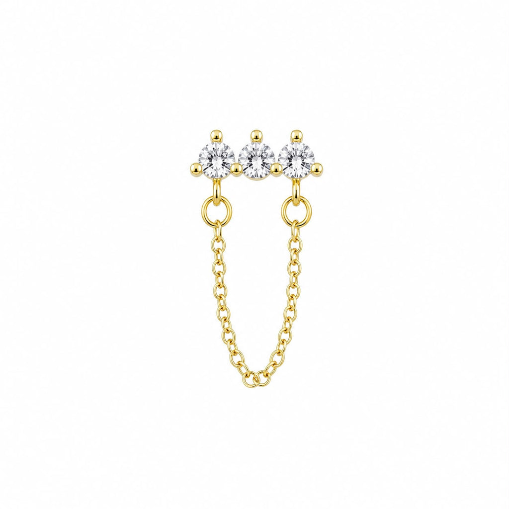 14K Gold Plated Chain Detailed Surgical Steel Ear Piercing