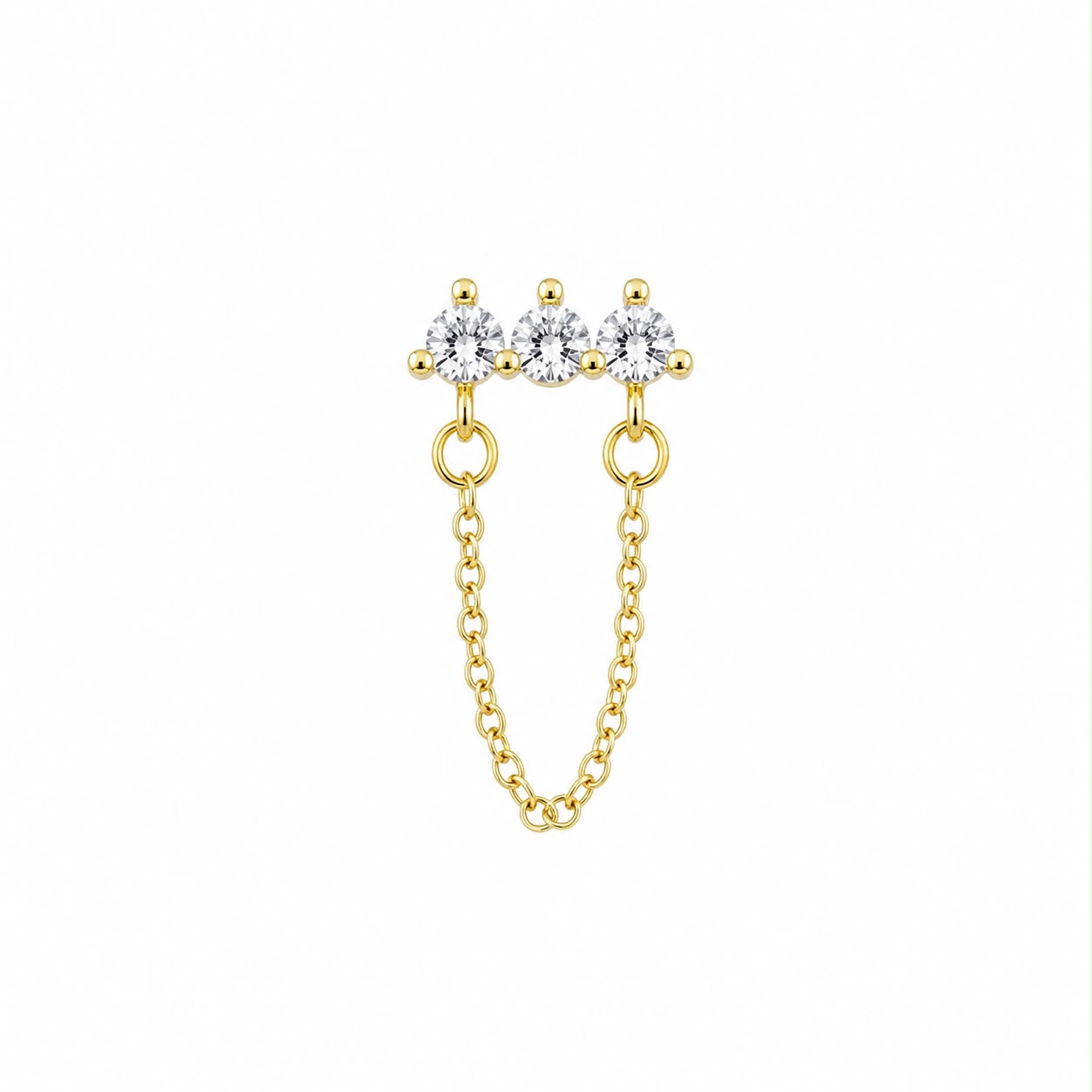 14K Gold Plated Chain Detailed Surgical Steel Ear Piercing