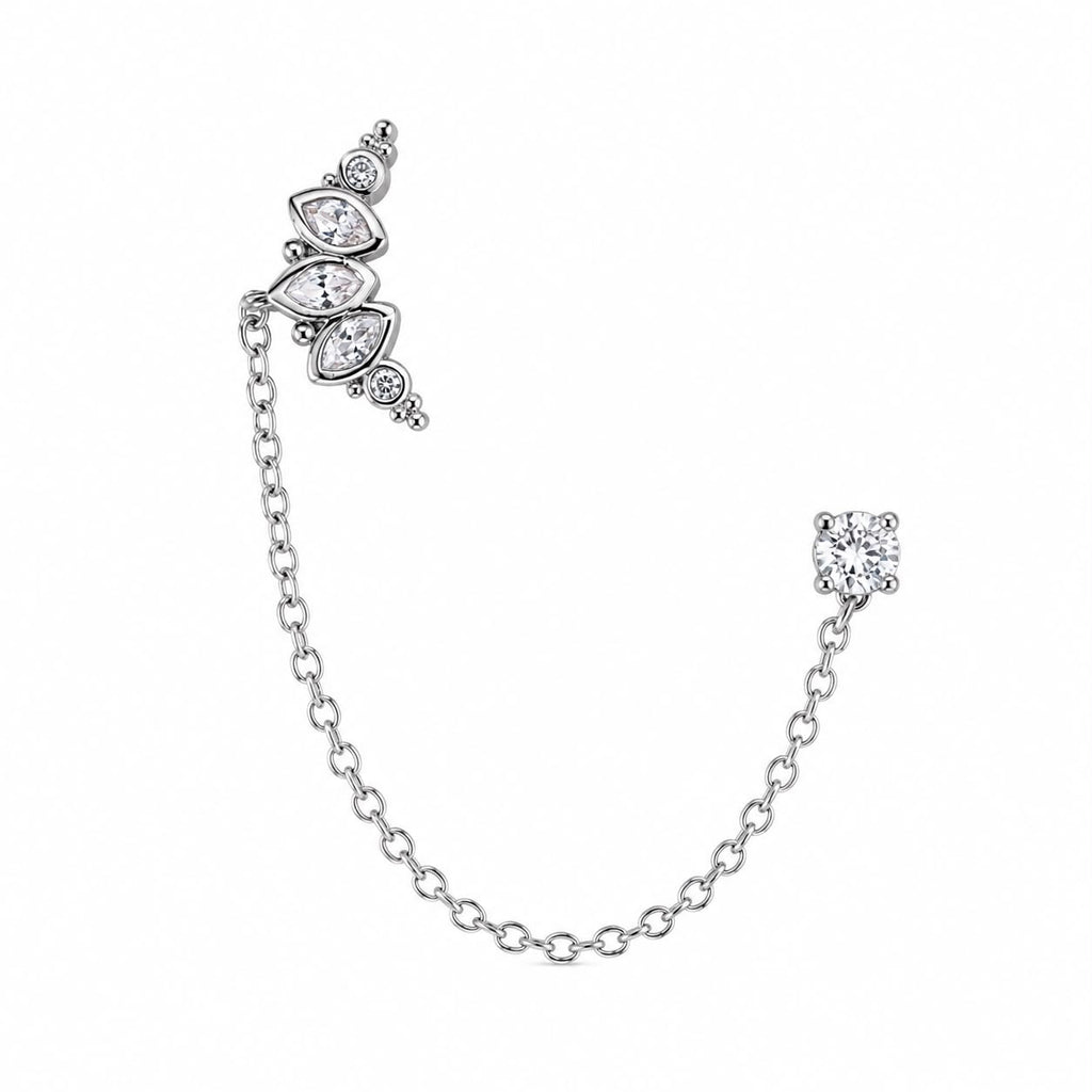 Surgical Steel Ear Piercing with Chain and Stone Details