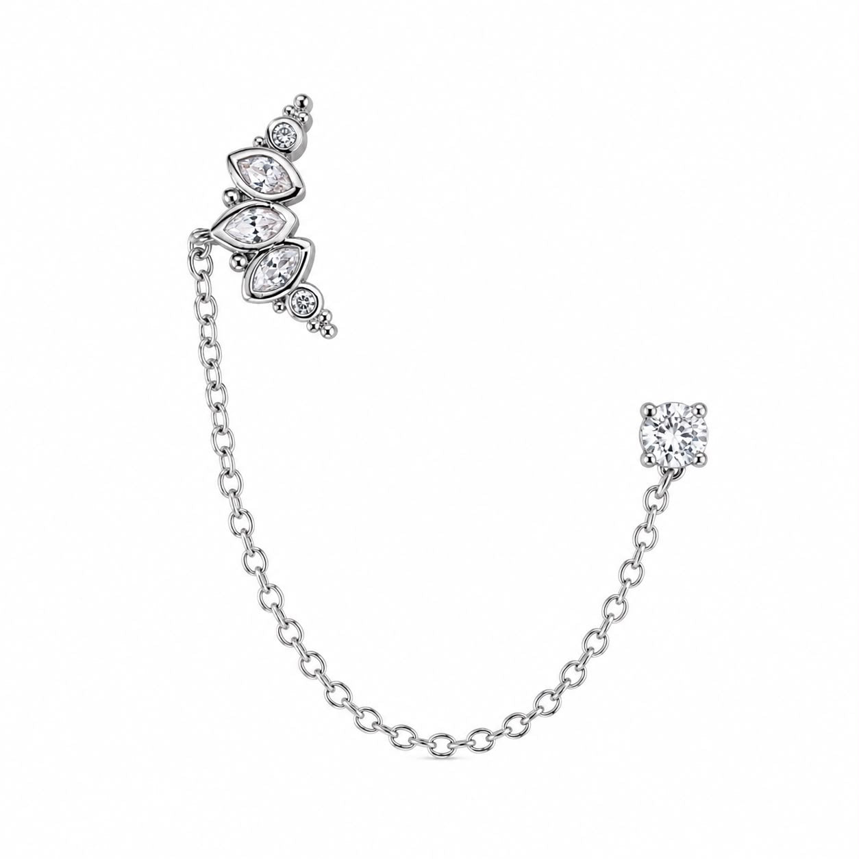 Surgical Steel Ear Piercing with Chain and Stone Details