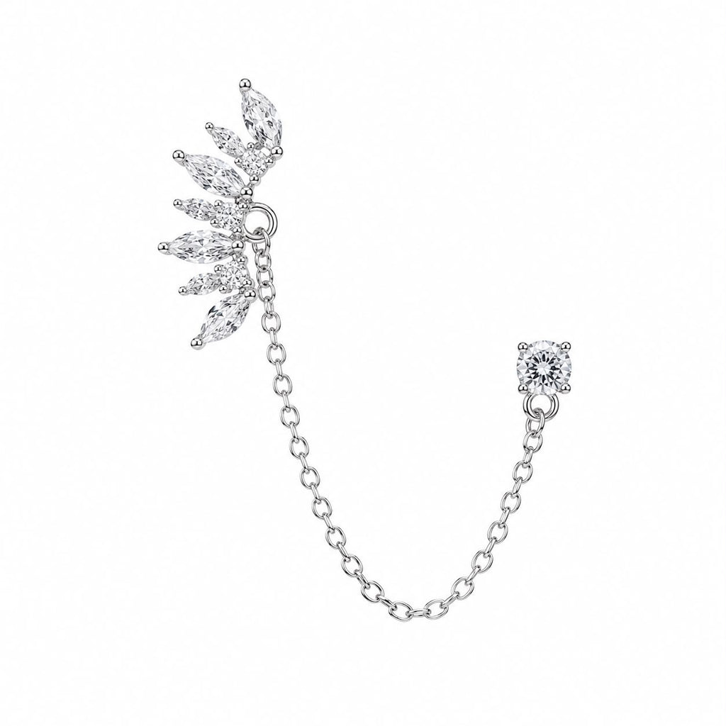 Ohrpiercing aus Chirurgenstahl mit Blatt- und Steindetails und Kette