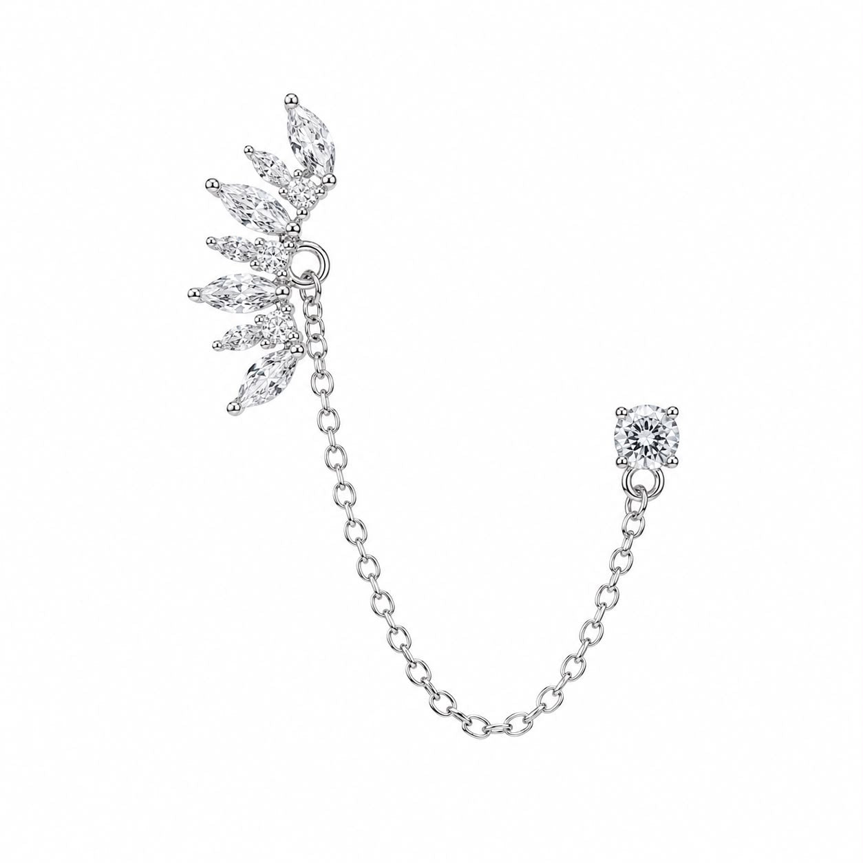 Ohrpiercing aus Chirurgenstahl mit Blatt- und Steindetails und Kette