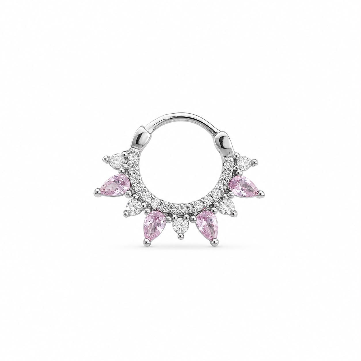 Pink Stone Clip-On Hoop Surgical Steel Nose and Ear Piercing