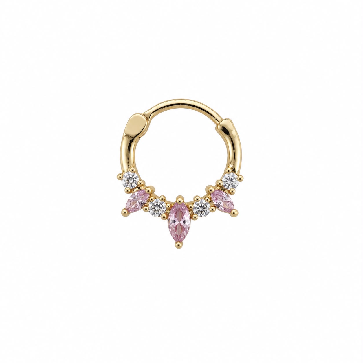 14K Gold Plated Surgical Steel Hoop Piercing – Pink Stone Ear & Nose Compatible
