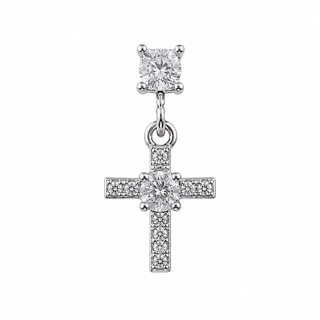 Stone Dangle Cross Figure Surgical Steel Ear Piercing