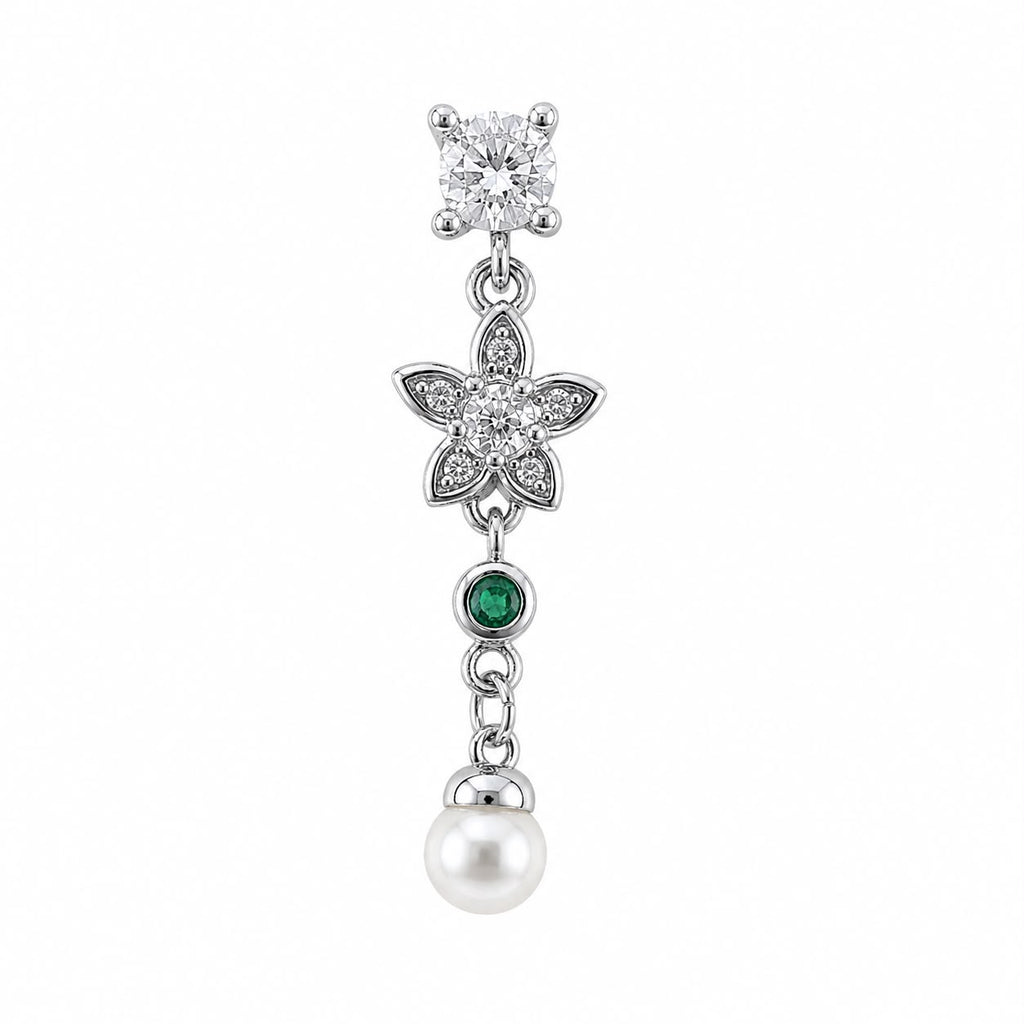 Chirurgisches Ohrpiercing aus Stahl mit Blumenmotiv und Perlenverzierung