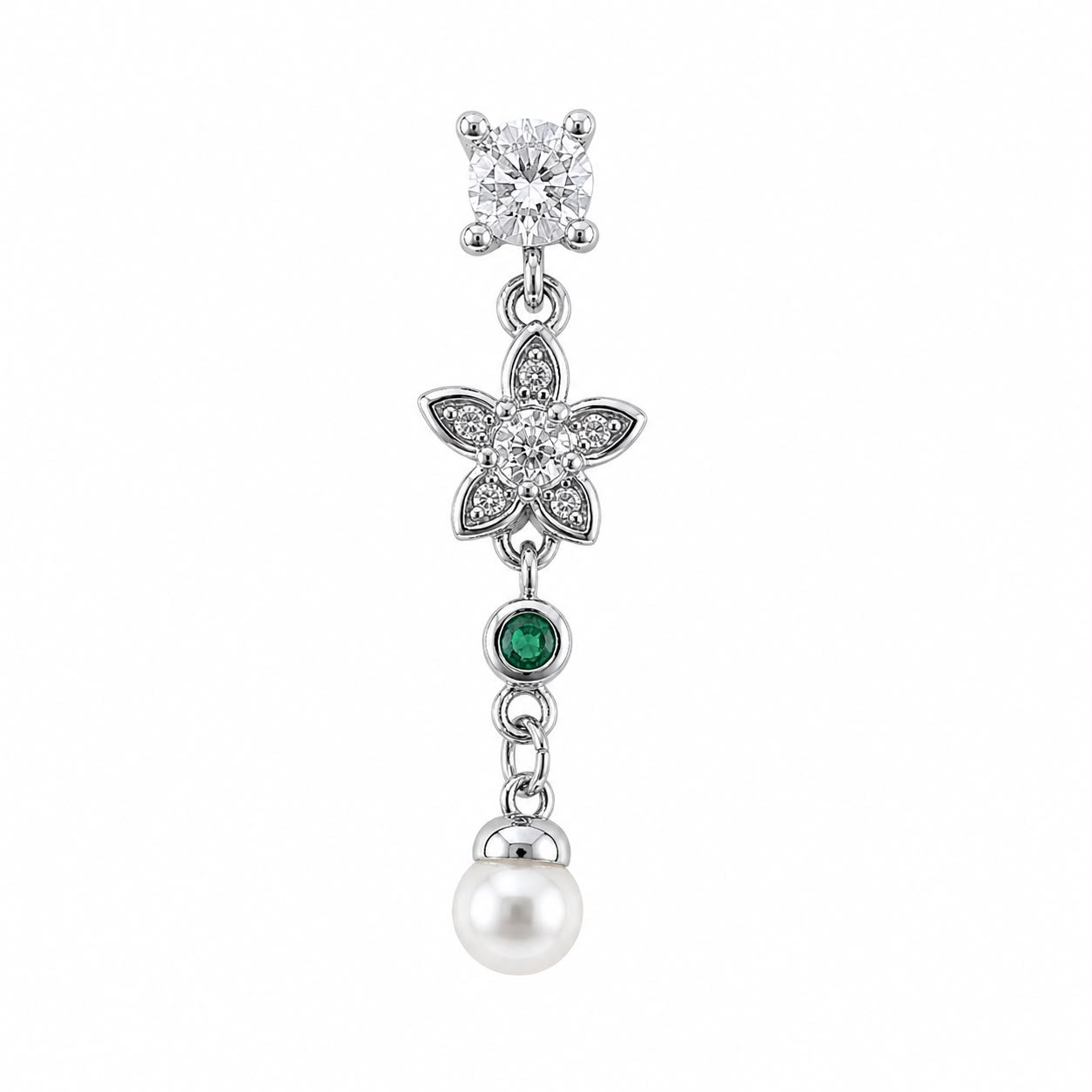 Chirurgisches Ohrpiercing aus Stahl mit Blumenmotiv und Perlenverzierung