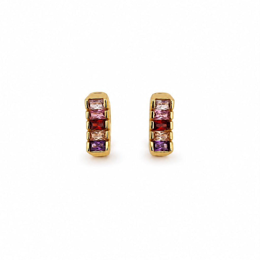 Renkli Taşlı Gold Halka Küpe | 18K Altın Kaplama Çelik | Suya Dayanıklı Minimal Küpe