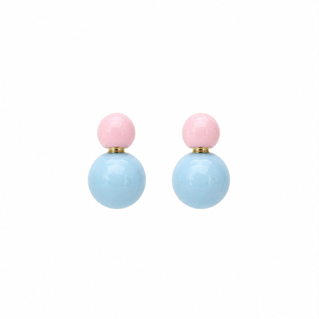 Pastel Pembe & Mavi Top Detaylı Çelik Küpe