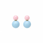 Pastel Pembe & Mavi Top Detaylı Çelik Küpe