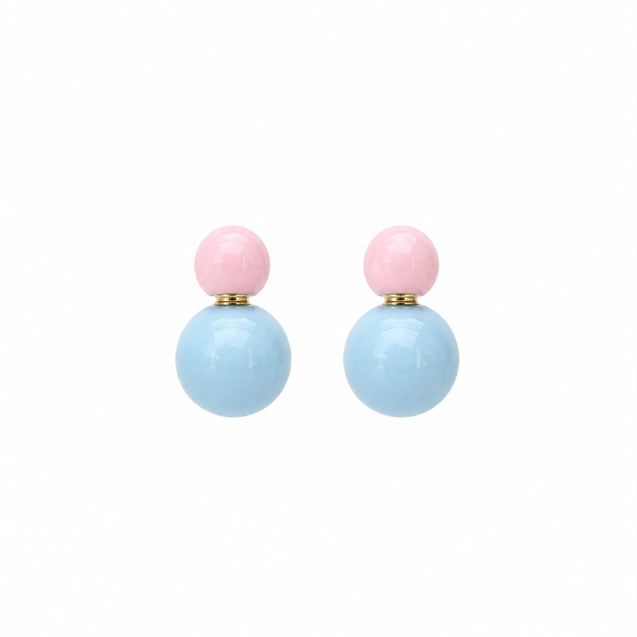 Pastel Pembe & Mavi Top Detaylı Çelik Küpe