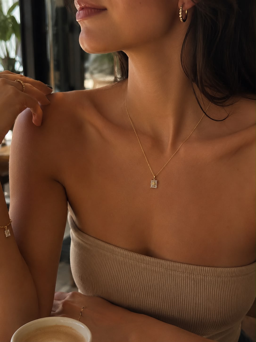 14K Altın Kaplama Çelik Kuzey Yıldızı Taşlı Kolye
