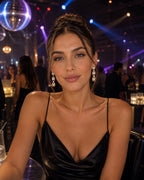 Xuping 18K Altın Kaplama Çelik Taşlı Sallantılı Küpe