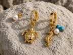 Sea-Themed Charm Earring Set – Steel | 18K Gold Plated | Water Resistant