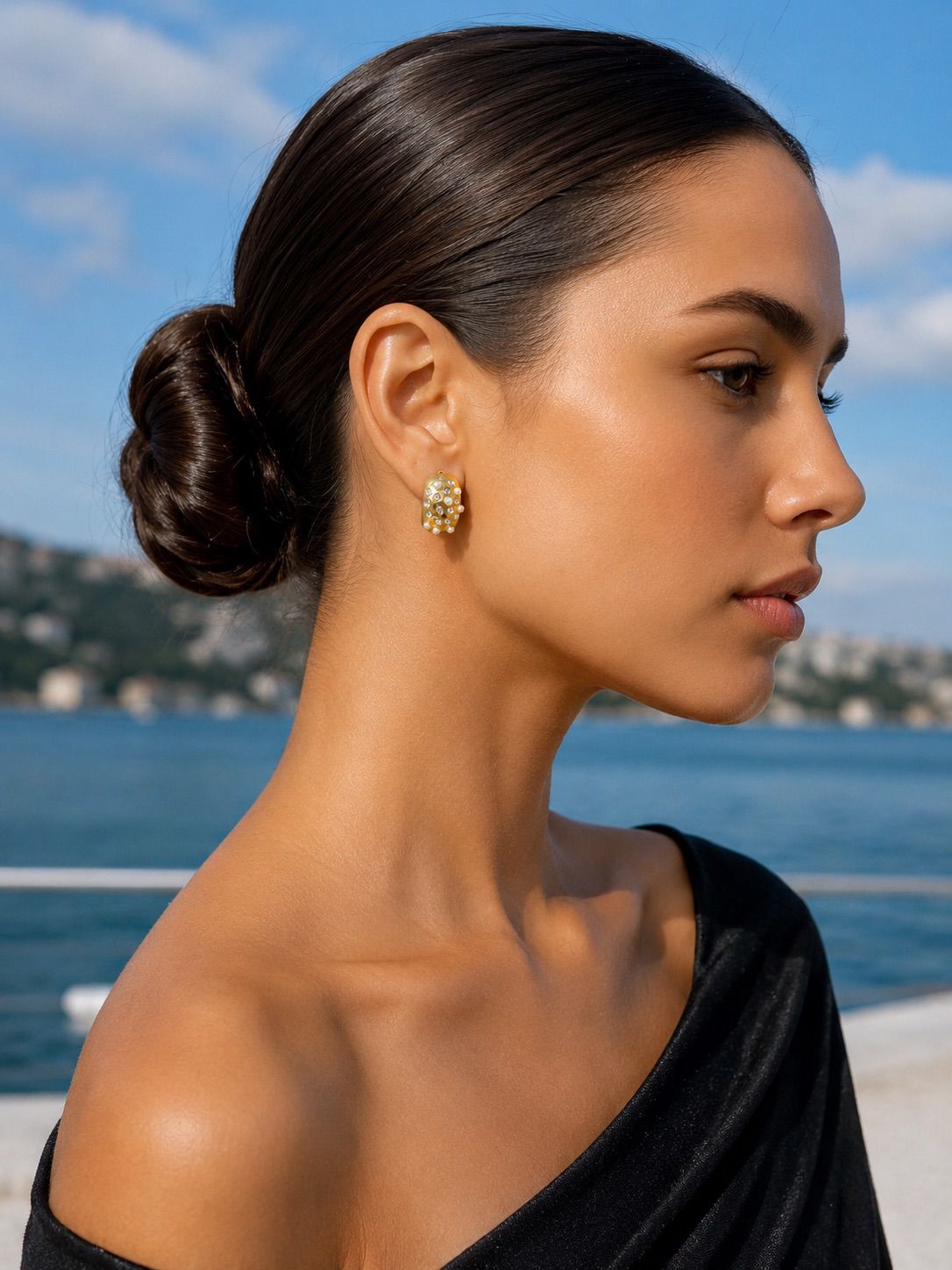 Pearl & Zircon Stone Detailed Earrings – Steel | 18K Gold Plating | Water Resistant