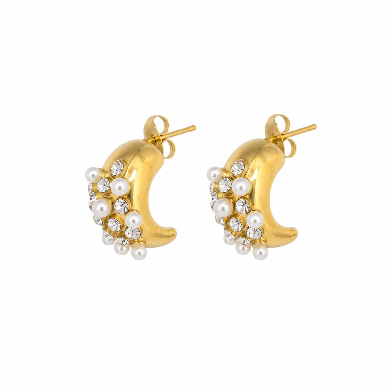 Pearl & Zircon Stone Detailed Earrings – Steel | 18K Gold Plating | Water Resistant