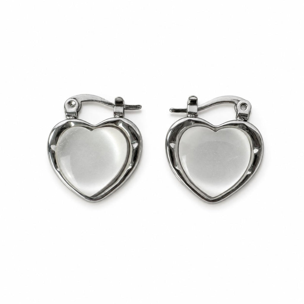 Silver Heart Hoop Earrings – Stainless Steel | Water Resistant