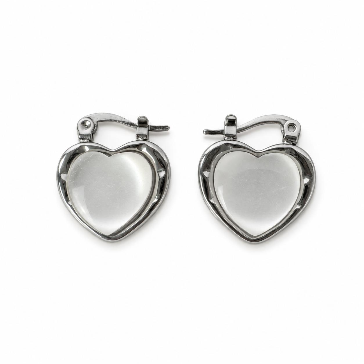Silver Heart Hoop Earrings – Stainless Steel | Water Resistant
