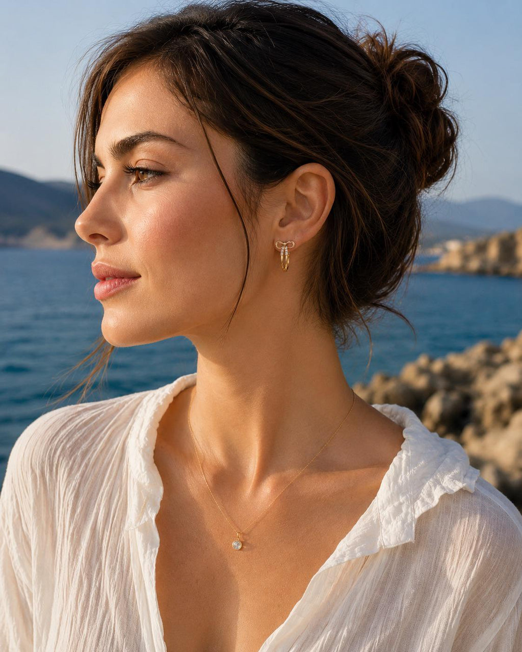 Xuping Bow Detail Zircon Stone Earrings – Steel | 18K Gold Plated | Water Resistant