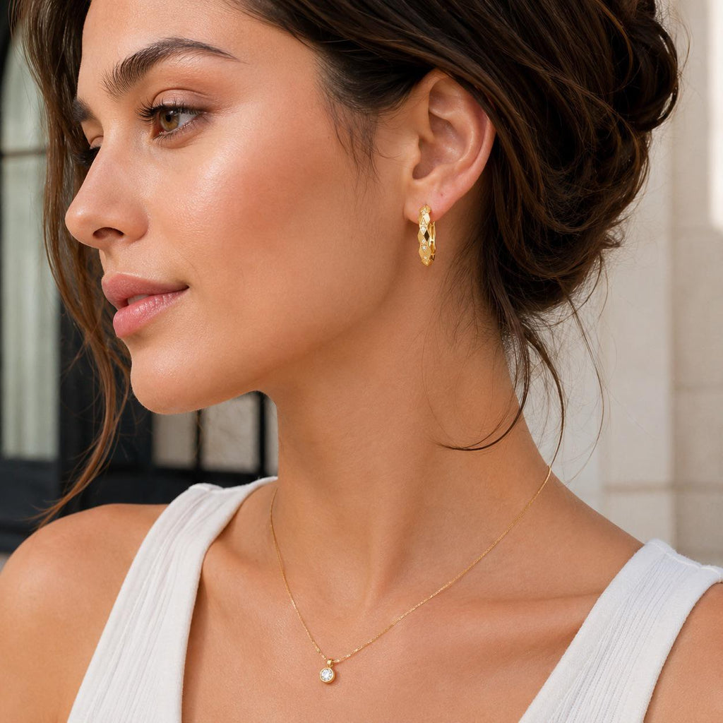 Xuping Geometric Zircon Stone Hoop Earring – Steel | 18K Gold Plated | Water Resistant