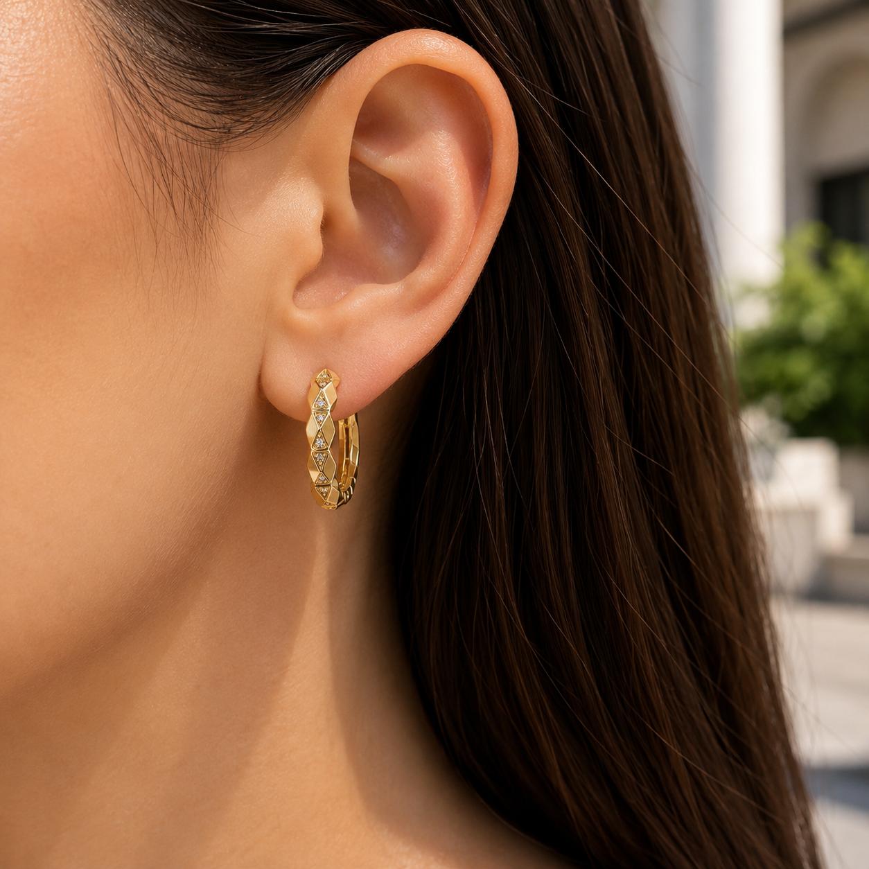 Xuping Geometric Zircon Stone Hoop Earring – Steel | 18K Gold Plated | Water Resistant