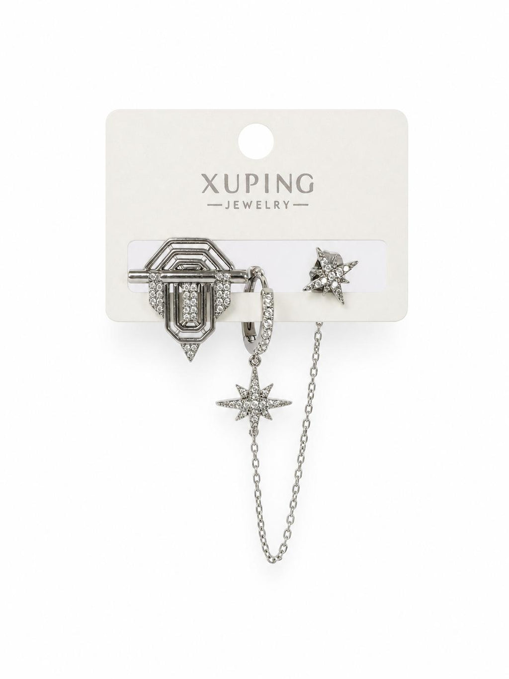 Xuping Star Chain Detail Silver Earring Set – Steel | Water Resistant