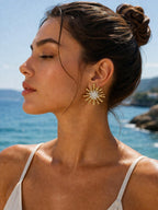 Xuping Shimmering Sun-Shaped Steel Earrings | 18K Gold Plated Water Resistant Earrings