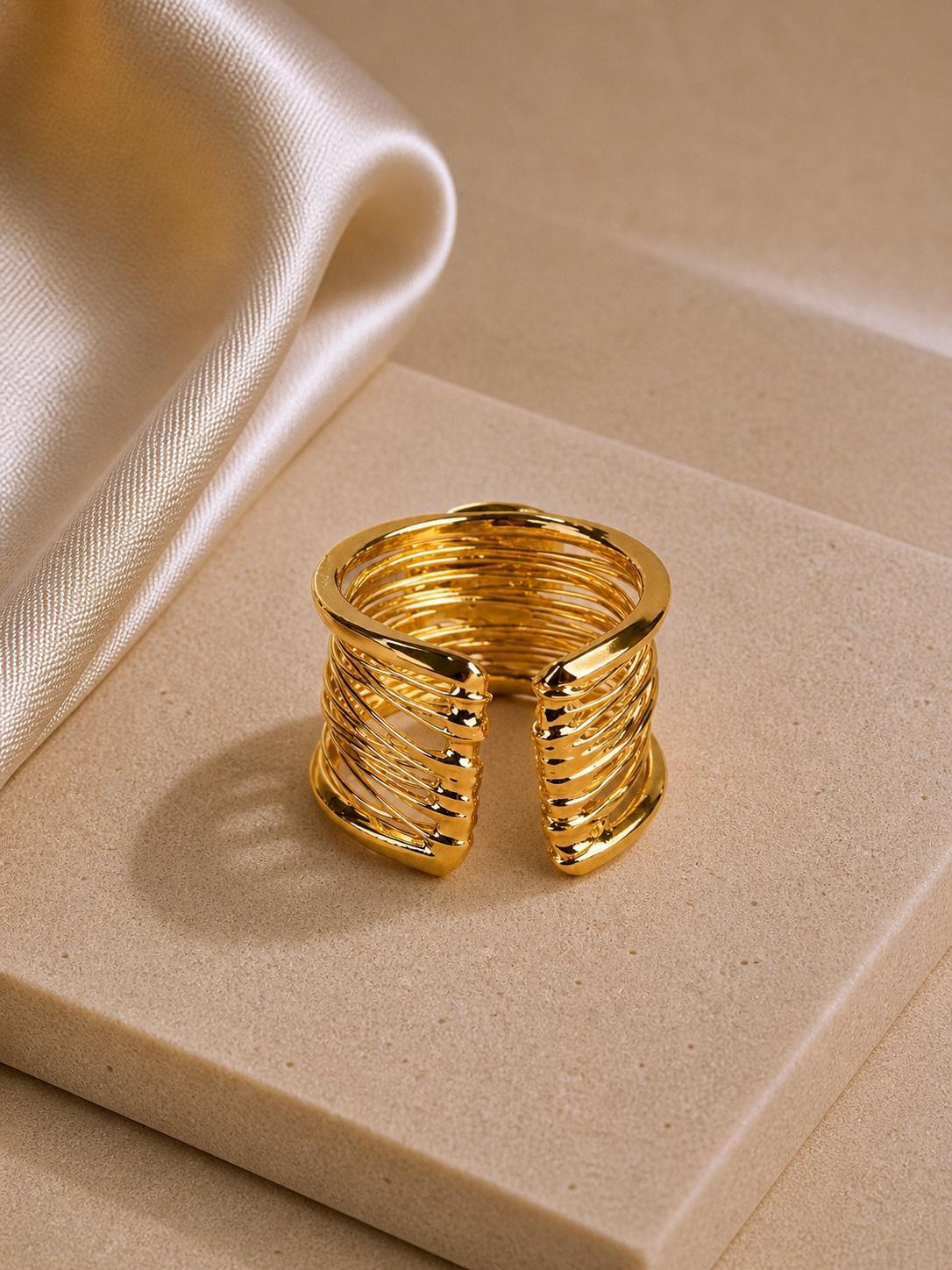 14K Gold Plated Brass Adjustable Natural Stone Ring