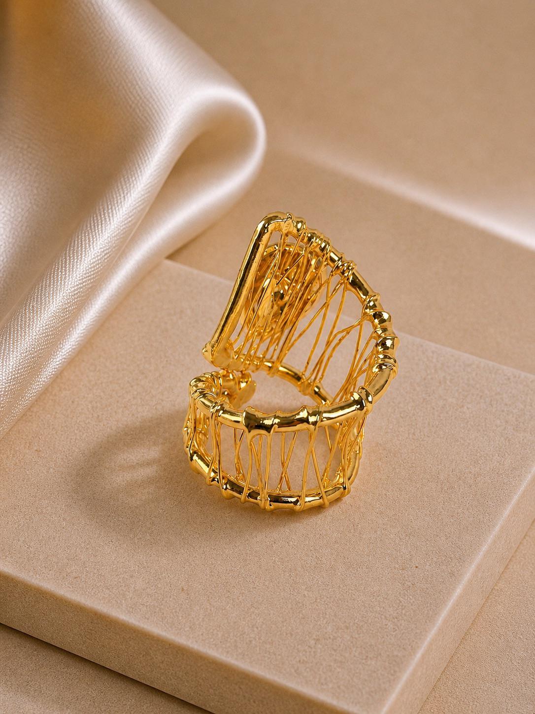 14K vergoldeter, verstellbarer Goldring aus echtem Naturstein auf Messing