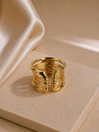 Moonstone Detailed Adjustable Ring – 14K Gold Plated on Brass