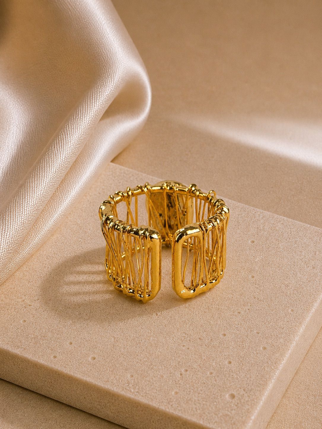 Ruby Stone Adjustable Ring – 14K Gold Plated on Brass