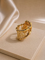 Aura Green Stone Verstellbarer Ring – Messing mit 14K Goldbeschichtung