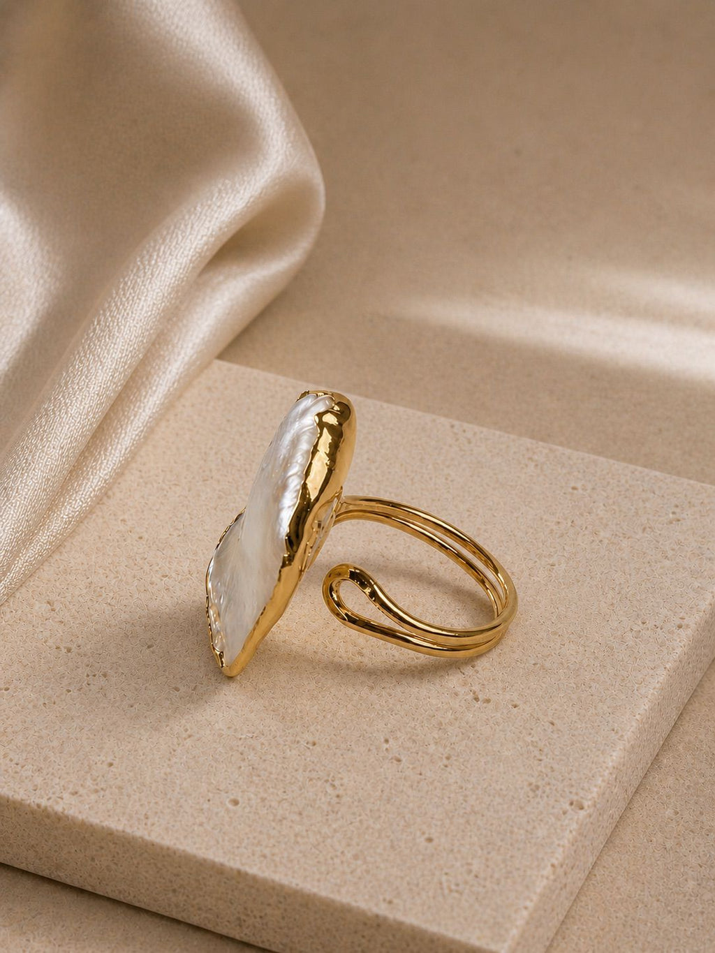 Pearl Essence Adjustable Ring – 14K Gold Plated on Brass